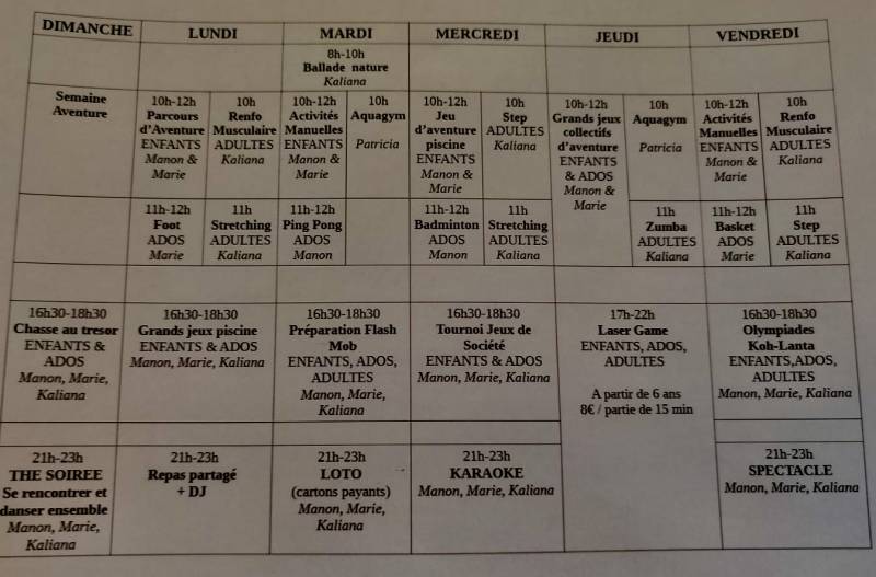 planning activités camping les grands pins le castellet